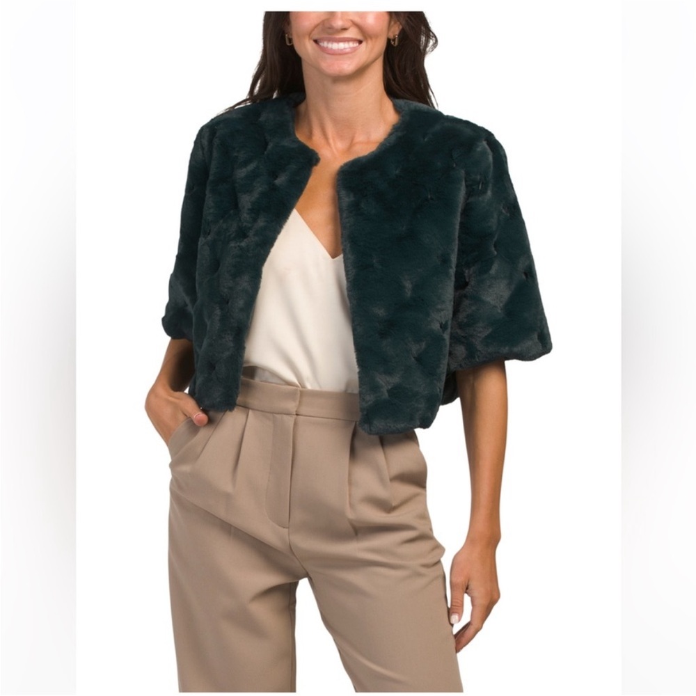 BCBG Faux Fur Jacket in Dark Green